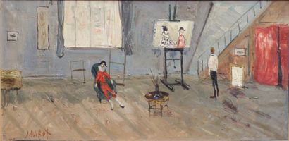 null Gabriel DAUCHOT (1927-2005)
Le peintre et arlequin dans l’atelier
Huile signée...