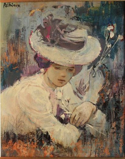 null Bernard PELTRIAUX (1921-1999)
Femme au chapeau
Huile sur toile signée en haut...