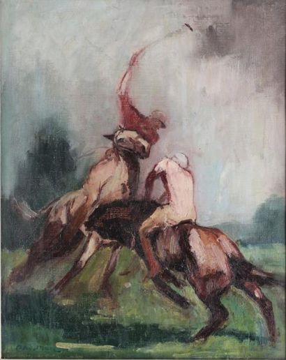 null André MARE (1885-1932)
Joueurs de Polo, 
Huile sur toile signée en bas à gauche....