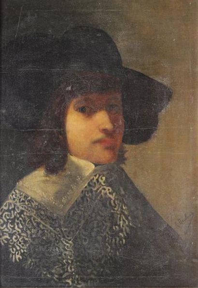 null ECOLE FRANCAISE XIXe SIECLE dans le gout hollandais
Portrait d'homme au chapeau
Huile...