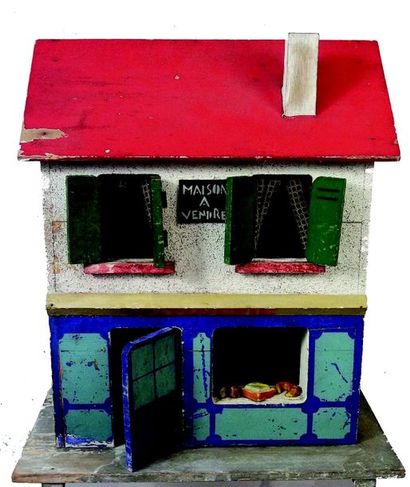 null -Maison « A vendre » , charmante petite maison de poupée en bois de réalisation...