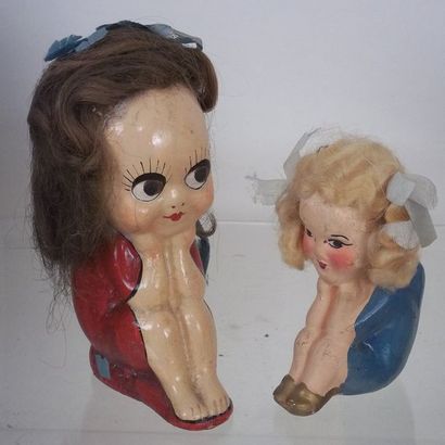null Deux poupées mascottes porte bonheur en plâtre (circa 1925)
