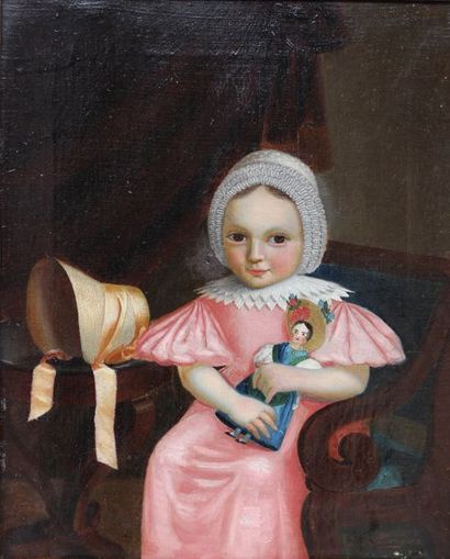 null A. de Poter (XIX-XX)
Jeune fille tenant sa poupée
Huile sur toile signée en...