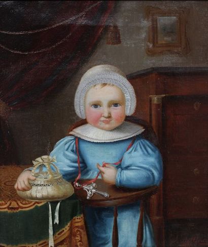 null A. de Poter (XIX-XX)
enfant au hochet
huile sur toile signée en bas à droite
28...