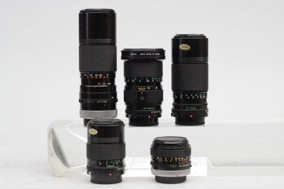 null CANON, ensemble de cinq objectifs : objectif Canon FD 1.4/50 mm, objectif Canon...