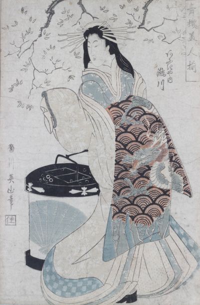 null Kikukawa EIZAN ( 1787 - 1867 )
Bijin debout sous un cerisier, une lanterne en...