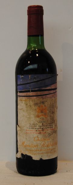 null 1 bout CHT MOUTON ROTHSCHILD 1980 (BG, ETIQ SALE, ECORNEE) EN CRD