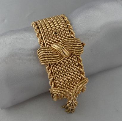 null Bracelet ceinture en or jaune 750 millièmes à maille polonaise, bordé de chaîne...