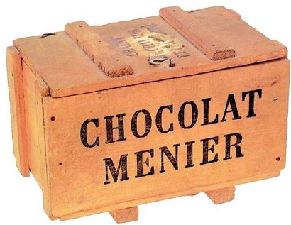 null -Coffret publicitaire en bois représentant une caisse de chocolat Meunier avec...