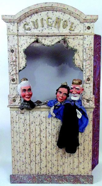 null -Original Castelet de marionnettes « GUIGNOL » en bois avec rideau de scène....