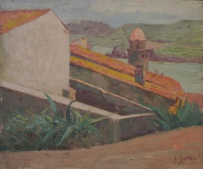null Louis DELFAU ( 1871-1937 )
"Les hauts de Collioure"
Huile sur panneau
34x39...