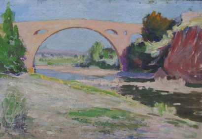 null Louis DELFAU Louis 1871-1937
" Le pont de Ceret "
Huile sur panneau
23 x 35...