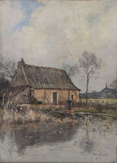 null PAUL LECOMTE (1842-1920)
Mare auprès de la ferme
Huile sur toile signée en bas...