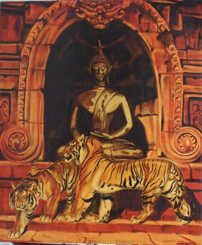 null André MARGAT (1903-1997)
Les tigres auprès de la statue de Bouddha, 1944
Panneau...