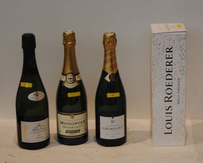 null 4 bout 1 CHAMPAGNE LOUIS ROEDERER BRUT PREMIER EN COFFRET, 1 CHAMPAGNE GREMILLET...