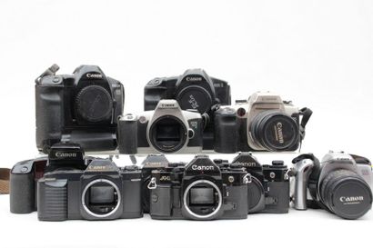 null CANON, ensemble de dix appareils. Boitier Canon EOS-1 avec un Canon Power Drive...