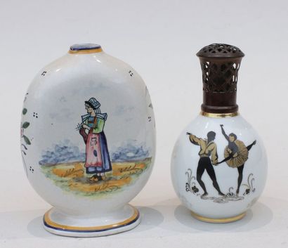 null Lampe BERGER THARAUD à Limoges et petit vase gourde en faience HB Quimper 