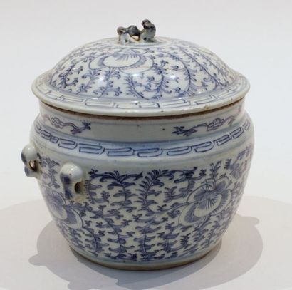 null Potiche couverte en porcelaine à décor blanc et bleu, Chine
( Manque à la prise...