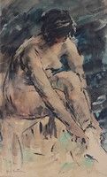 null Abel BERTRAM (1871-1954)
Femme assise enfilant un bas
Aquarelle et encre de...