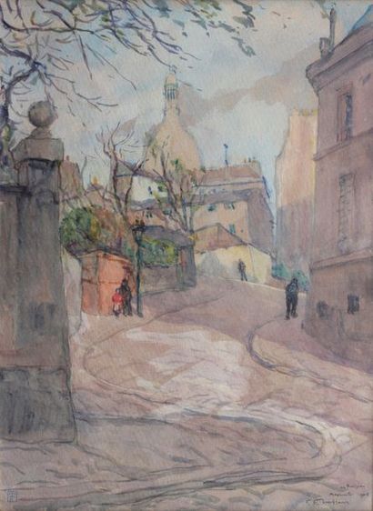 null Fernand TRUFFAUT (1866-1955)
La rue Ravignan à Montmartre, 1908
Aquarelle titrée,...
