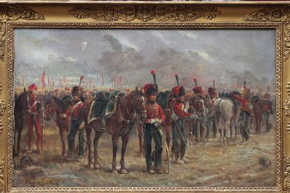 null Hugo DE FICHTNER ( 1872-1944)
Les Hussards
Huile sur toile signée en bas à gauche...