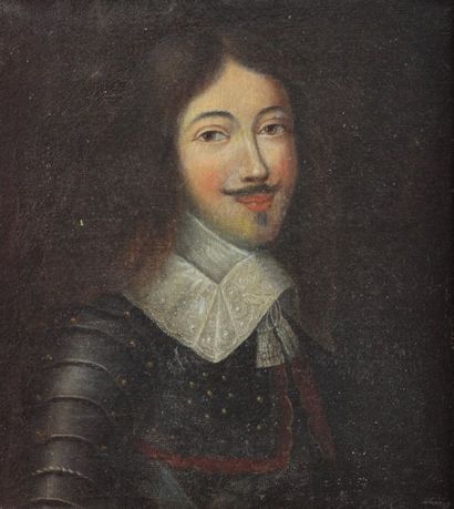 null ECOLE FRANCAISE fin du XVIIIeme siècle
Portrait d'homme en armure, vu en buste 
Huile...