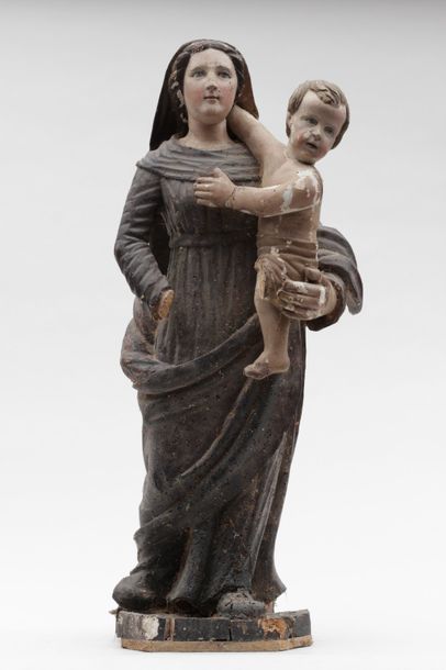 null VIERGE à l'enfant en bois sculpté , travail ancien XVIIIe/XIXe siècle  Haut...