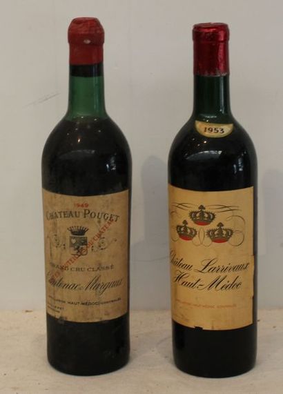 null 2 bout CHT POUGET GCC 1949 (NLB, ETIQ SALE), 1 CHT LARRIVAUX HAUT MEDOC 1953...