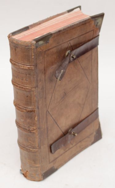 null ANTIPHONAIRE ROMAIN, 1859, infolio,couverture en veau brun , dos à nerfs, accidenttée,...