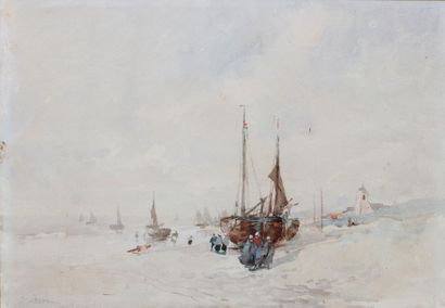 null Henri STAQUET (1830-1906)
Bateaux et promeneurs sur la grève
Aquarelle signée...