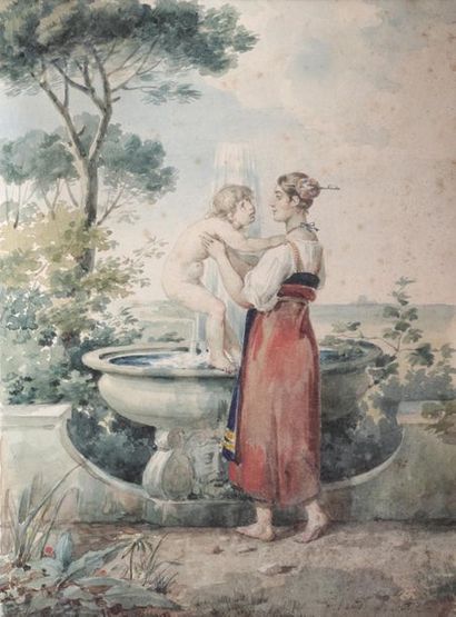 null ECOLE FRANCAISE XIXe siècle
Femme et enfant à la fontaine
Aquarelle portant...