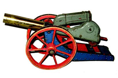 null Original petit canon jouet en métal à tir réel avec roues en bois, avec sa hausse...