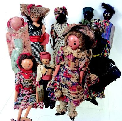 null Ensemble de 9 poupées en bois articulées (Poupées artistiques ROMAN d'ESPARBES)...