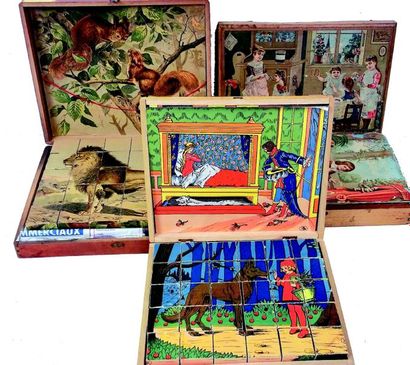 null Ensemble de 3 jeux de cubes en bois avec scènes enfantines ou des animaux de...