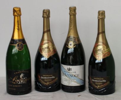 null 4 mag 2 CHAMPAGNE DEMOISELLE VRANKEN TÊTE DE CUVEE , 1 CHAMPAGNE VENOGE CORDON...