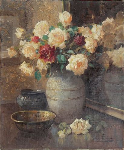 null Kees TERLOUW (1890-1948)
Bouquet de roses dans un vase
Huile sur toile signée...