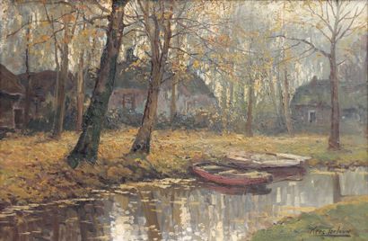 null Kees TERLOUW (1890-1948)
Barques echouées sur la rivière ombragée
Huile sur...