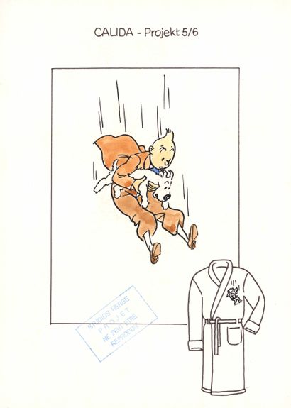 Studio Hergé Original drawing by Studio Hergé
Calida
Tintin
1988
Design for the Calida... Gazette Drouot