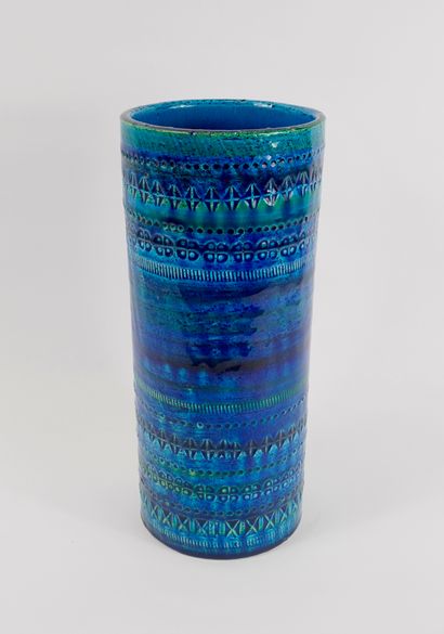 null Aldo Londi(1911-2003) Bitossi. Blue and green ceramic scroll vase. H 31cm