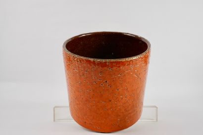 null 1 cache-pot années 70 en céramique orange. H 16 x D 17cm