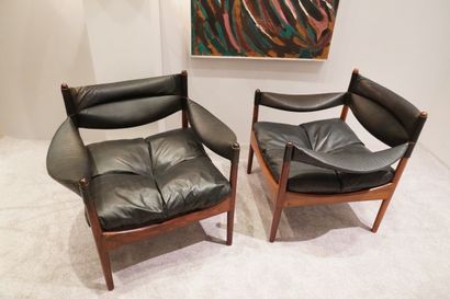null Solmer Vedel Kristian (1923-2003) Paire de fauteuils en palissandre et cuir...