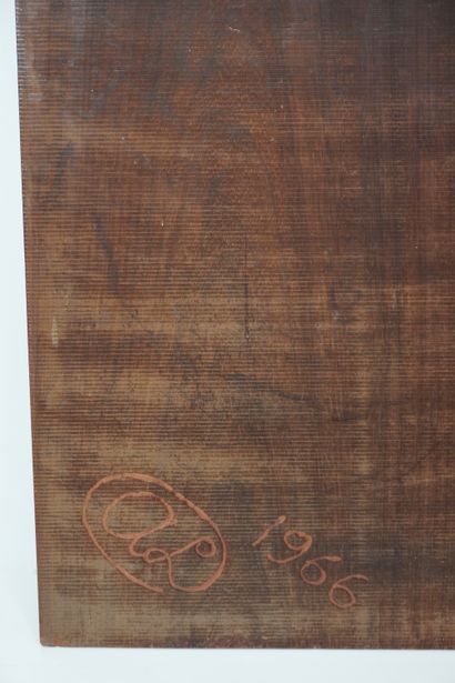 null Bas relief bois et cuivre, école hollandaise 1970. H 122 x Larg 59cm
