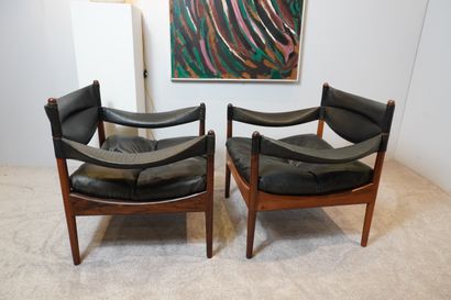 null Solmer Vedel Kristian (1923-2003) Paire de fauteuils en palissandre et cuir...