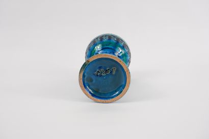 null Aldo Londi (1911-2003) Bitossi. Bougeoir en céramique bleu et vert. H 17 x D...