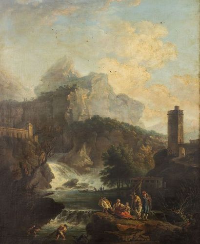 CLAUDE JOSEPH VERNET (1714-1789), ATTRIBUE Paysage à Rome avec personnages
Huile... Gazette Drouot