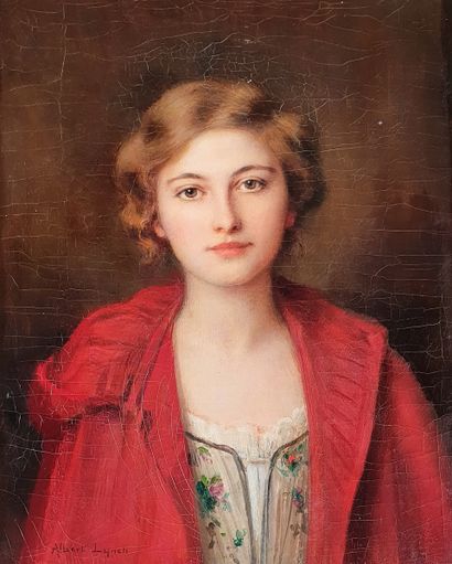 Albert LYNCH (1851-1912) Portrait de jeune femme au manteau rouge
Huile sur toile... Gazette Drouot