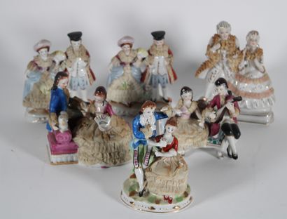 null Suite of six groups of couples in 18th-century polychrome enameled and gilded...