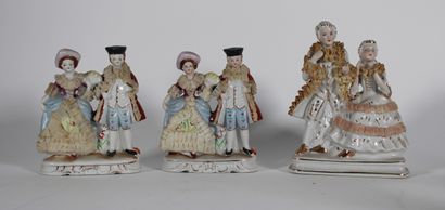 null Suite of six groups of couples in 18th-century polychrome enameled and gilded...