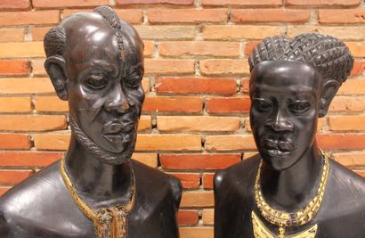 null African couple in carved and gilded ebony. 
Colonial work from the 1930s. 
(A...