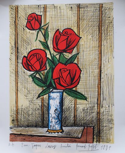  Bernard BUFFET (1928-1999), d'après
Bouquet de roses.
Lithographie.
Epreuve d'artiste.... Gazette Drouot